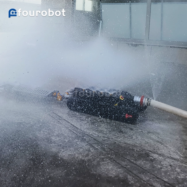 EV Fire Robot throwing water
